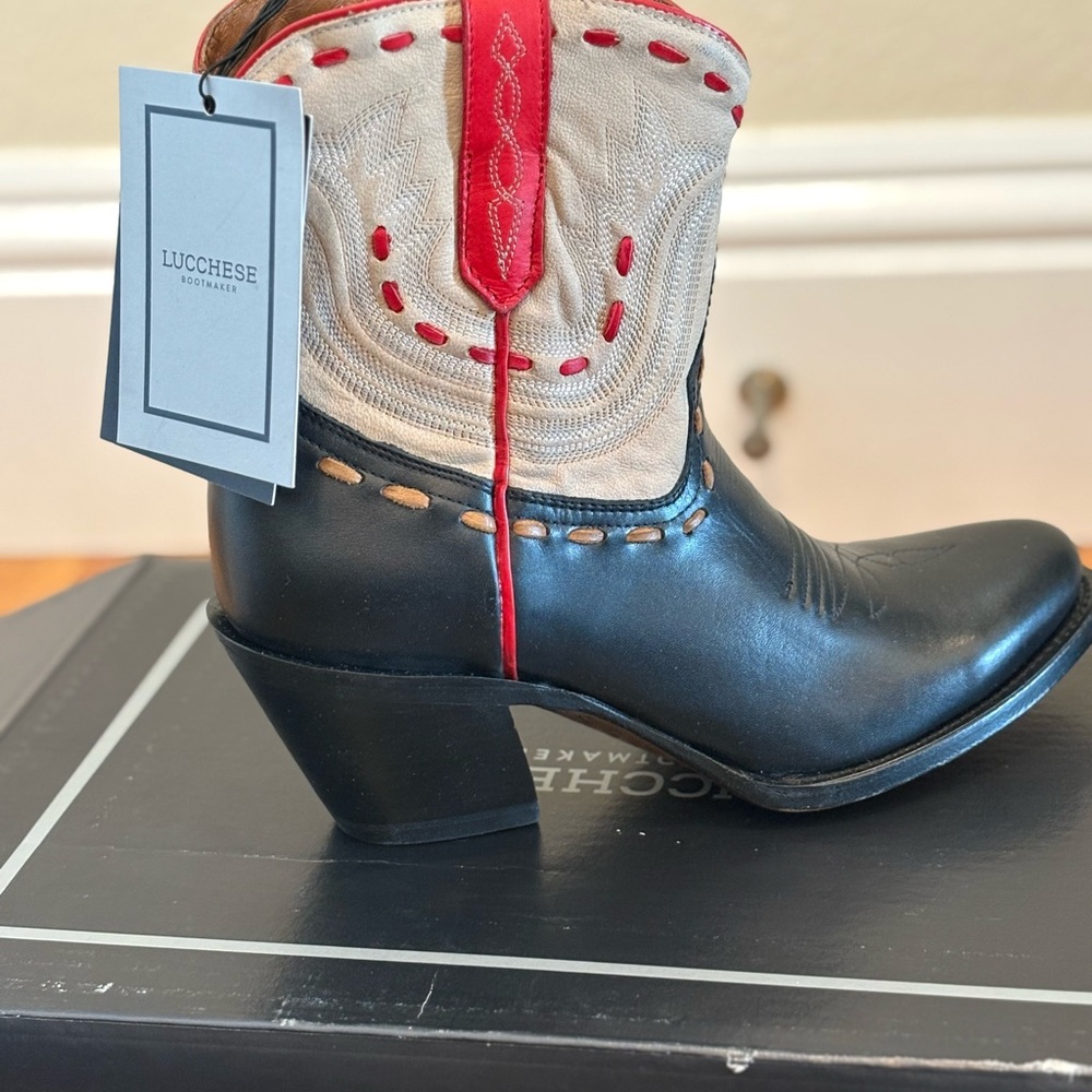 Lucchese Women's Black and Red Western Boots (ASH Boot) 7.5